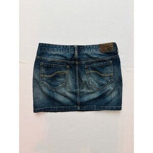 VTG Y2K Fat Face Dark Wash Rigid Denim Low Rise Micro Mini Skirt US 6 W28